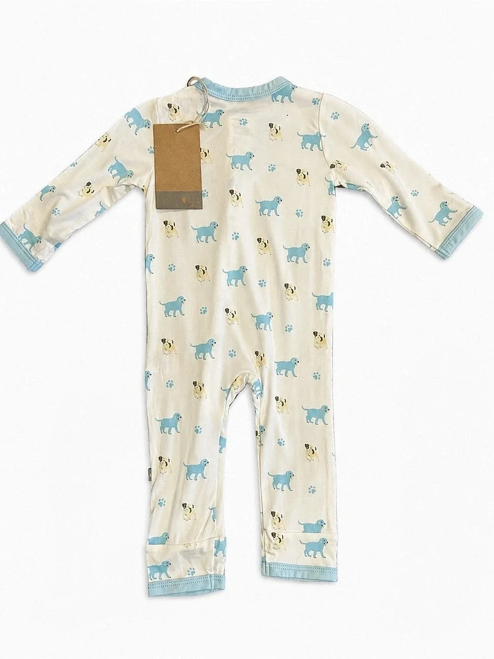 Kyte Baby 3-6M Blue Puppy Dog Bamboo Dual Zipper Romper NWT